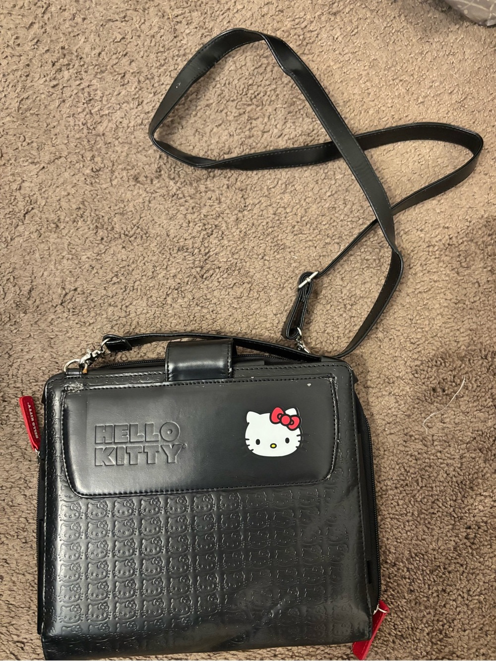 Hello Kitty Black Crossbody Messenger Bag with Red Bow Accent